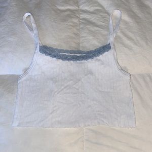 Brandy Melville blue laced white tank top, size small